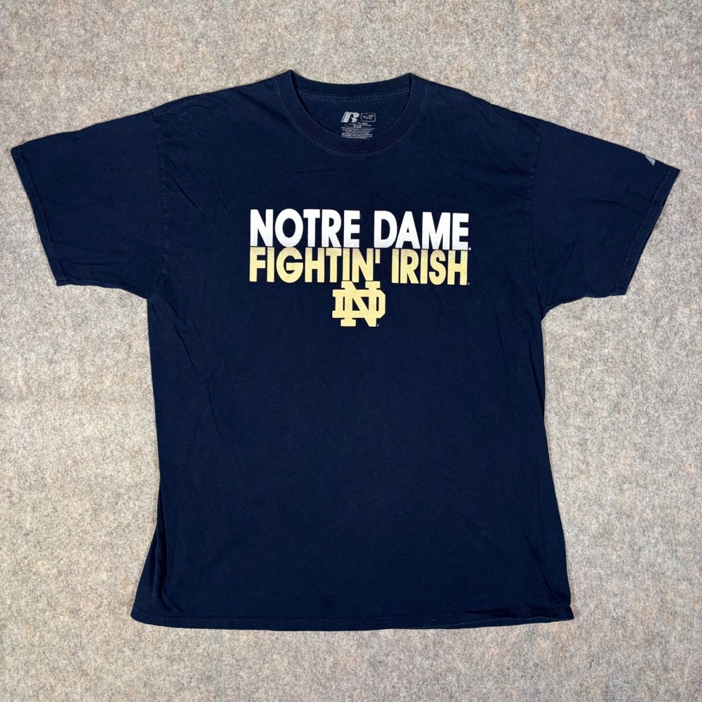 Russell Notre Dame T-Shirt Mens XL Navy Blue Fighting Irish Graphic Tee NCAA‎
